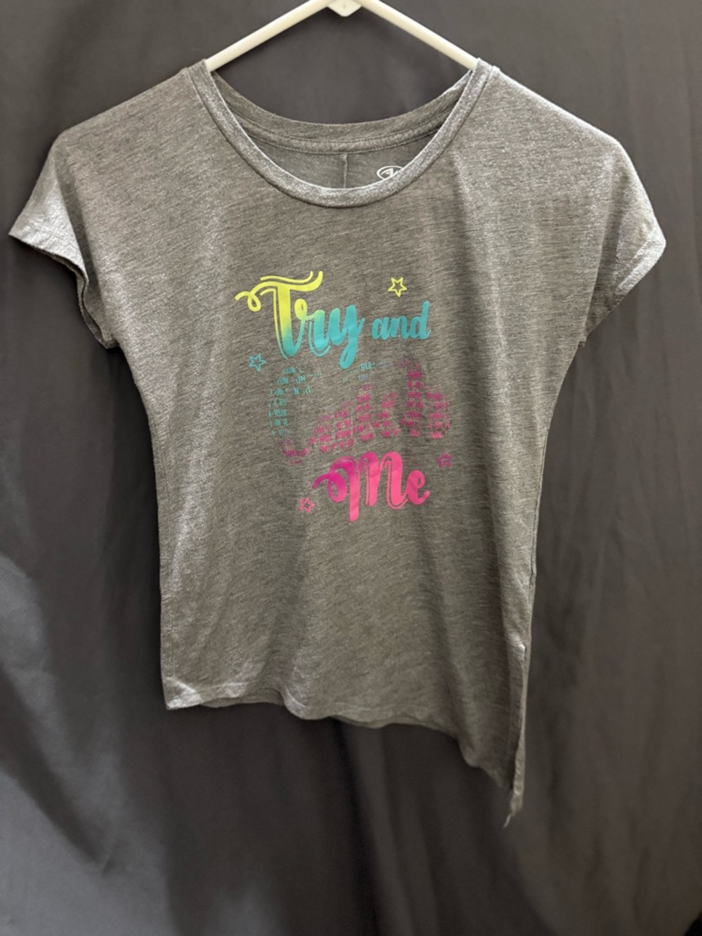 Athletic Works Grey Tee with Colorful 'Try and Catch Me' Graphic